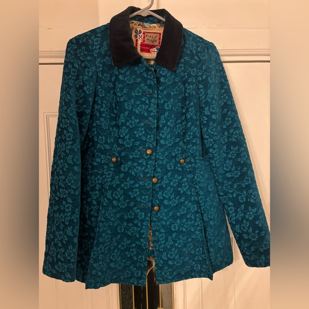 Free People Aquamarine Tapestry Swing Coat